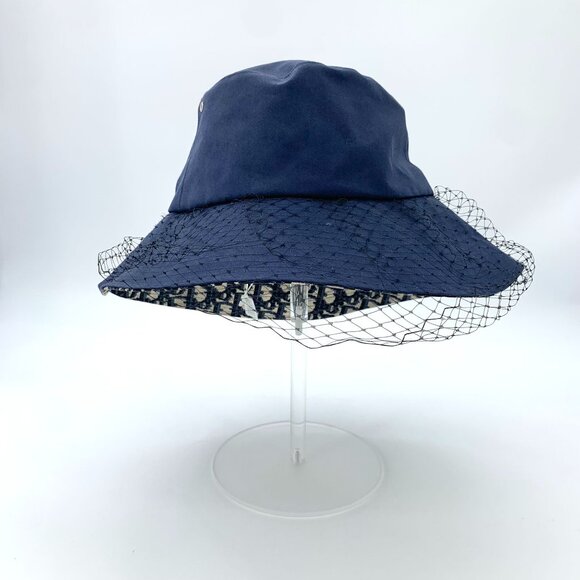 Christian Dior Navy Blue Fisherman Hat With Net Veil & Monogram Interior 57cm Ca main image 7